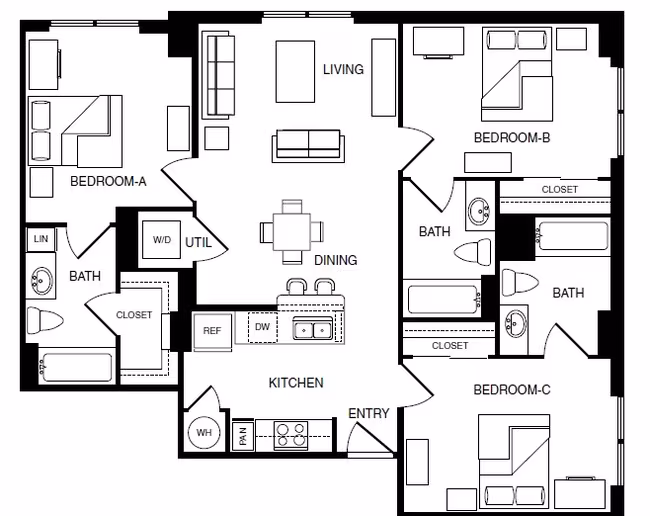 3 bedroom 3 bathroom-C3 Private floor plan